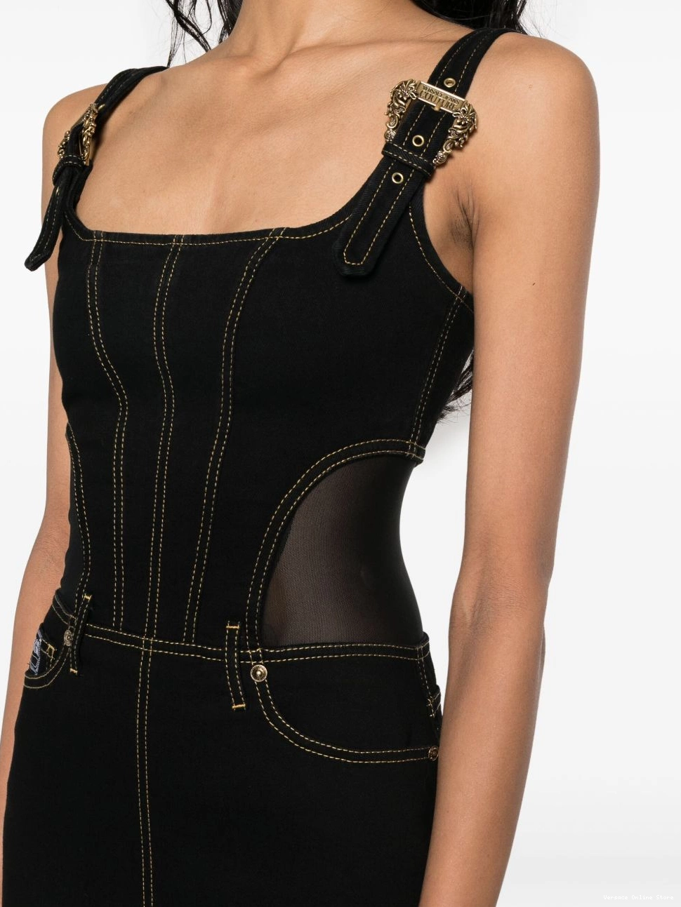 Affordable Women Versace contrast-stitching denim dress Jeans Couture 0825